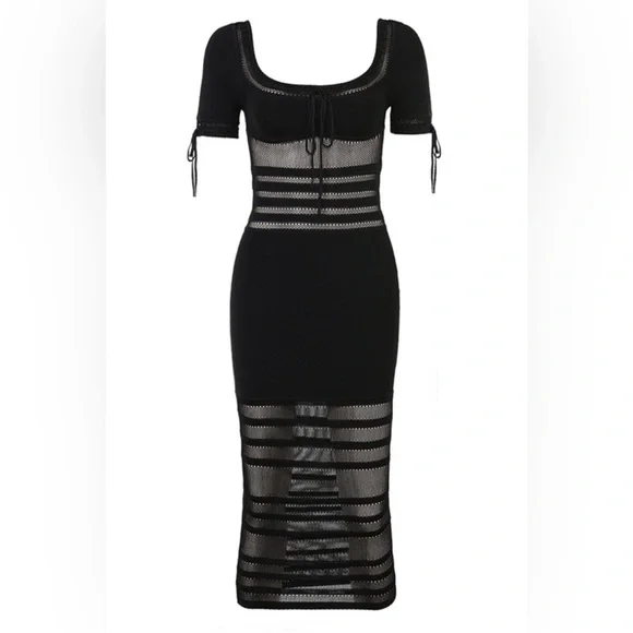 House of Cb Lilla Black Openwork Knit Midi Dress Small